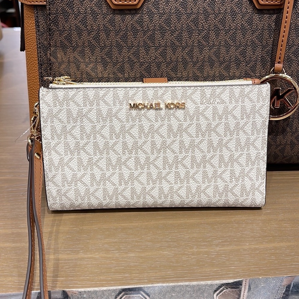 Michael Kors Jet Set Travel Large Double-Zip Wristlet-Wallet-PhoneHolder Vanilla - Picture 11 of 16
